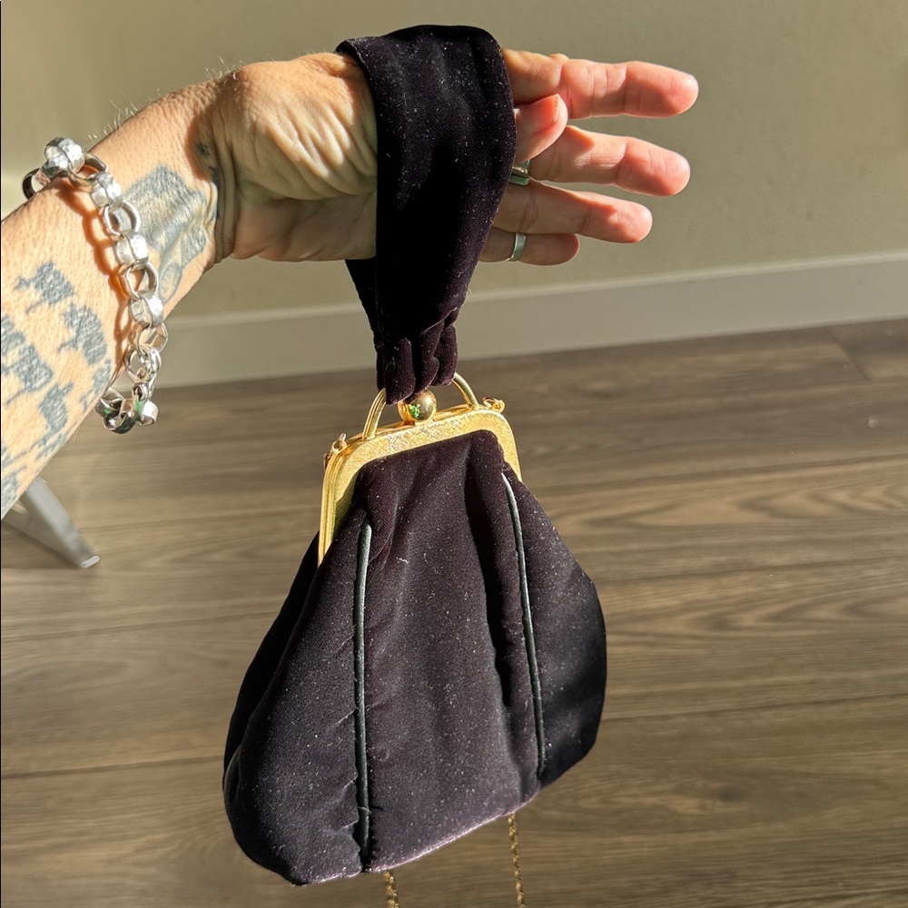 Chic Black Velvet Wristlet with Gold Accents gorgeous gold heart accent - Picture 12 of 12